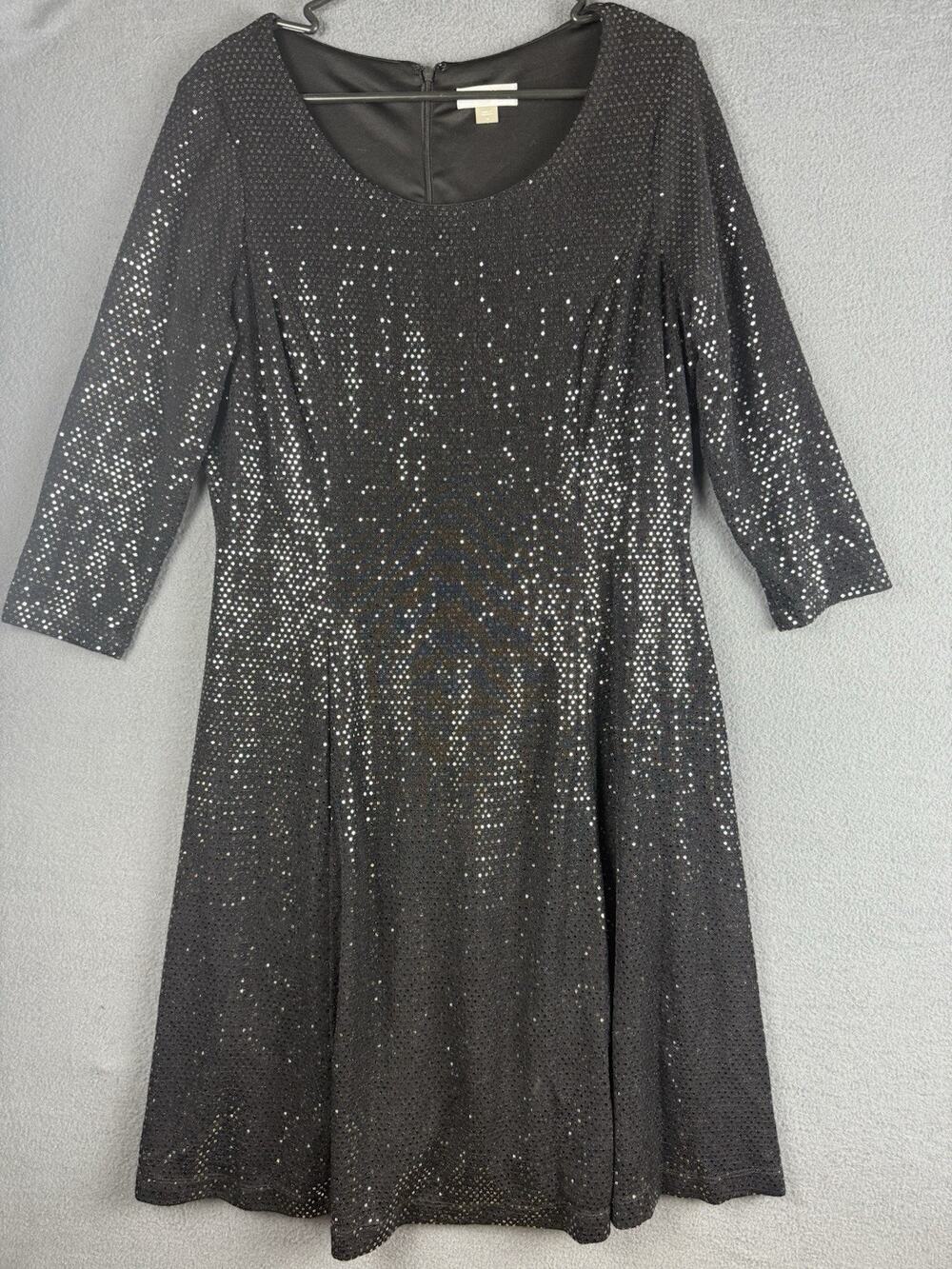 Calvin Klein Dress Womens 16 Black Silver Sequins Holiday Party NYC Christmas